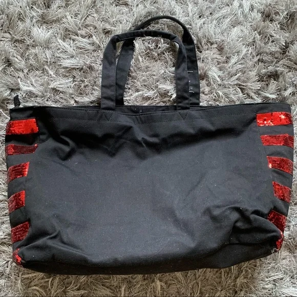 victoria's secret large tote bag sequins black red - Picture 2 of 4